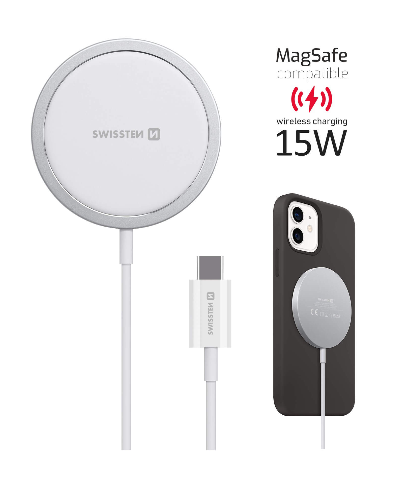 SWISSTEN MagStick wireless nabíjačka pre Apple iPhone (kompatibilná s MagSafe)